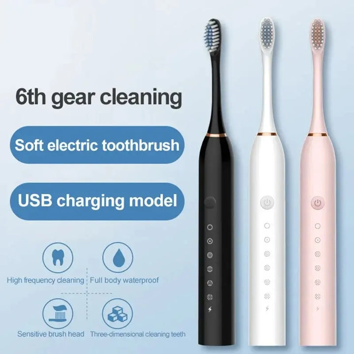 Electric Ultrasonic Toothbrush Six Speed Mode Home Soft  USB