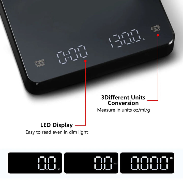 Digital Coffee Scale with Timer LED Screen Espresso USB 3kg