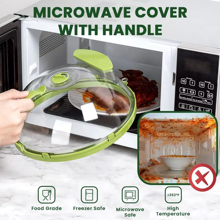 Microwave Cover for Food, Clear Microwave Splatter Cover with Water Steamer and Handle