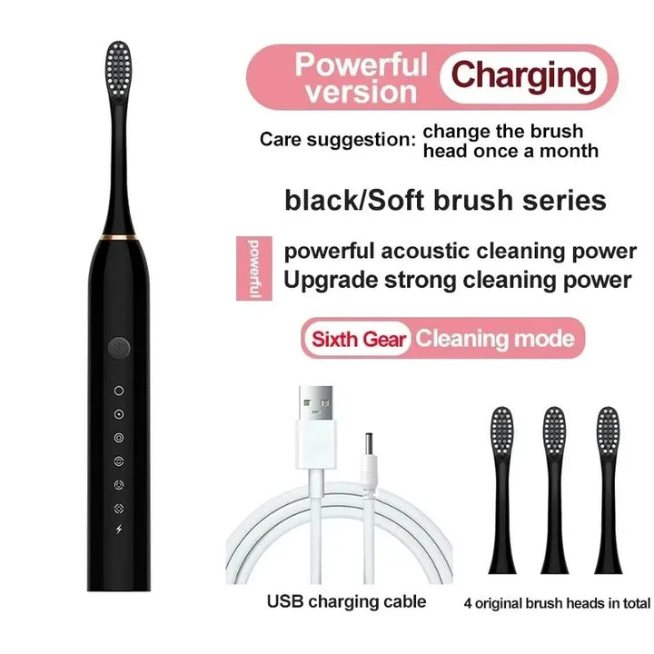 Electric Ultrasonic Toothbrush Six Speed Mode Home Soft  USB