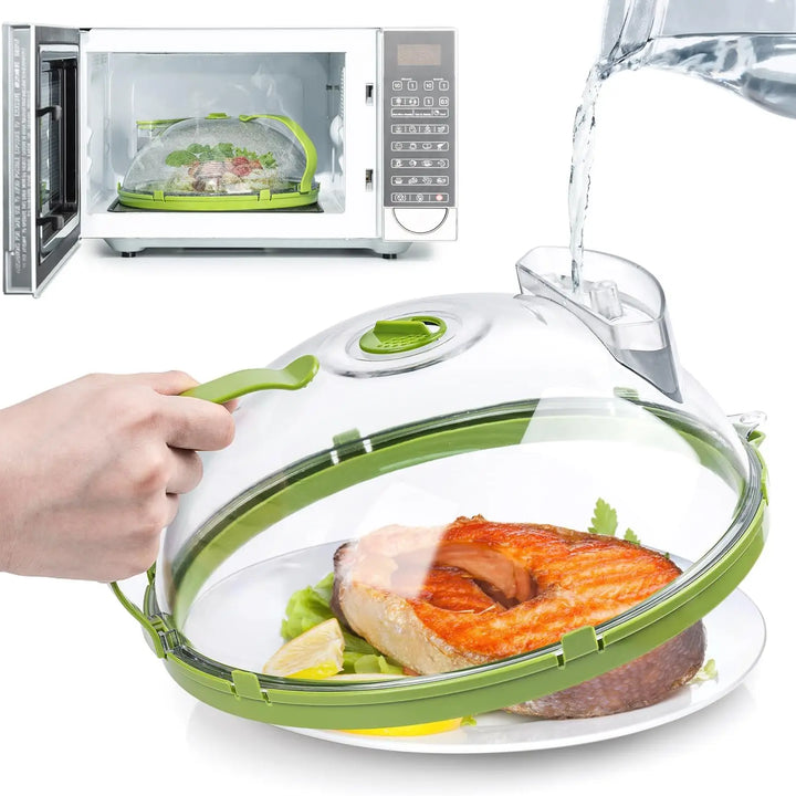 Microwave Cover for Food, Clear Microwave Splatter Cover with Water Steamer and Handle